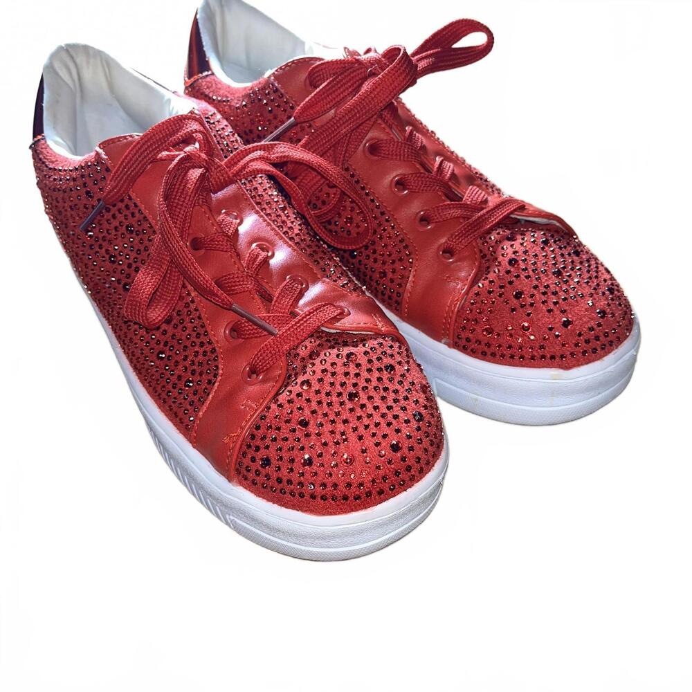 Ecko Red Rhinestone Sneakers Women's Size 8 Bling Sparkle Party Funky Glam